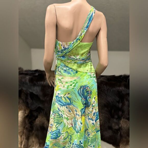 Chic Design One-Shoulder Floral-print Beaded Chiffon Evening Dress - Picture 11 of 16